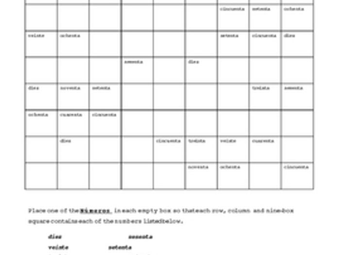 Sudoku in spanish worksheet answer key