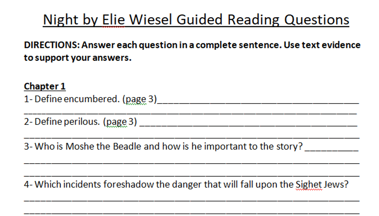 Night by elie wiesel questions and answers