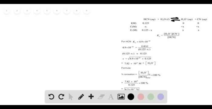 Determine the percent ionization of a 0.125 m hcn solution